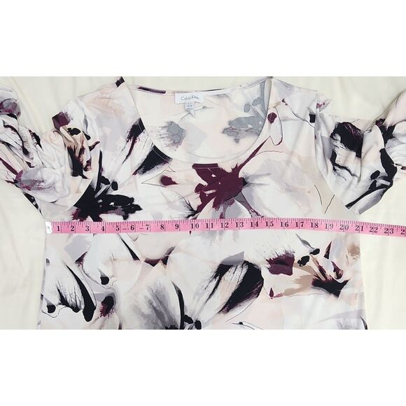 Calvin Klein Floral Bell Sleeve Top Blouse Women’s Size L Stretch Soft Knit - Picture 5 of 9
